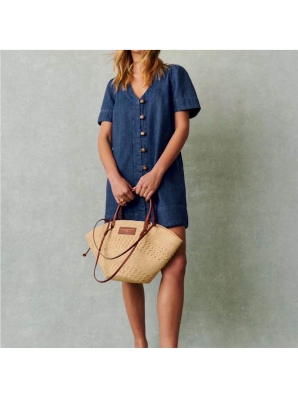 Sezane Denim Mini Dress in Deep Blue